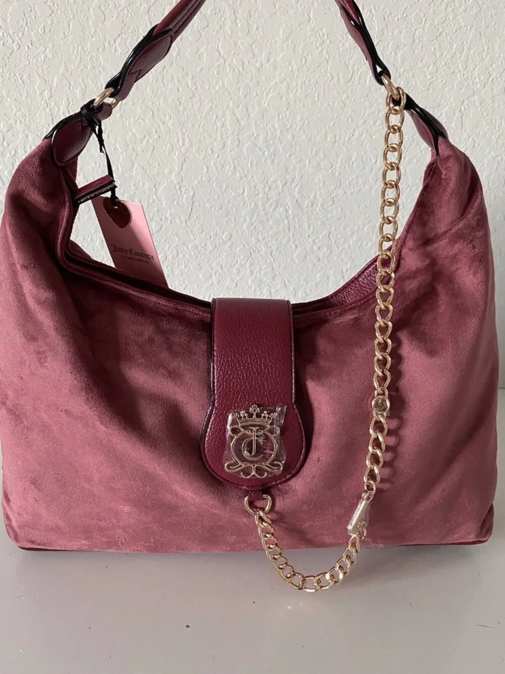 Juicy Couture Juicy Royal Crest Large Hobo Coho Cranberry Juice W/Chain VIRAL